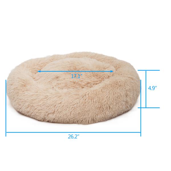 Pet Dog Calming Bed Warm Soft Plush Round Light Yellow