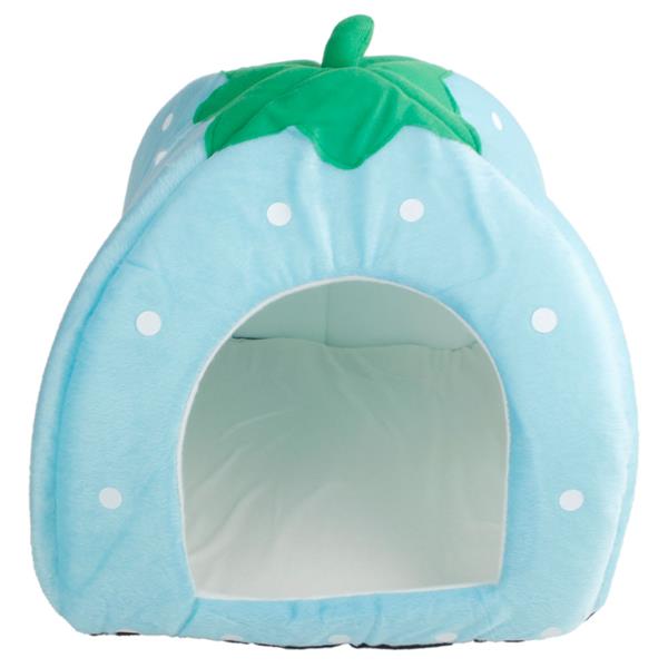 Soft Cotton Cute Strawberry Style Multi-purpose Pets Dog Cat House Nest Yurt Size L Light Blue