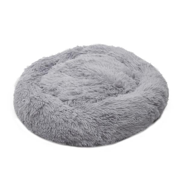 Pet Dog Cat Calming Bed Warm Soft Plush Round Light Gray