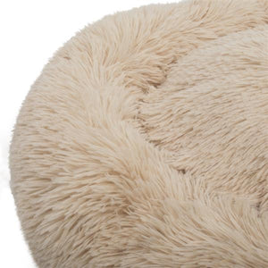 Pet Dog Calming Bed Warm Soft Plush Round Light Yellow