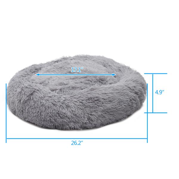 Pet Dog Cat Calming Bed Warm Soft Plush Round Light Gray