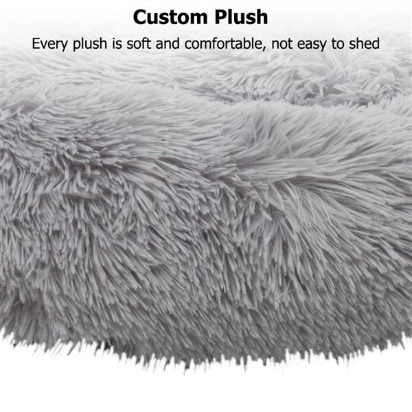 Pet Dog Cat Calming Bed Warm Soft Plush Round Light Gray