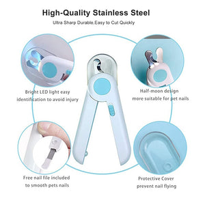 Pet Dog Nail Clipper with LED Light Stainless Steel Scissors Cat Nail Cutter Clippers Trimmer Grinder Professional Grooming Tool