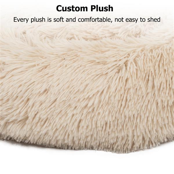 Pet Dog Calming Bed Warm Soft Plush Round Light Yellow