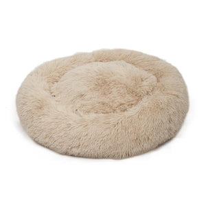 Pet Dog Calming Bed Warm Soft Plush Round Light Yellow