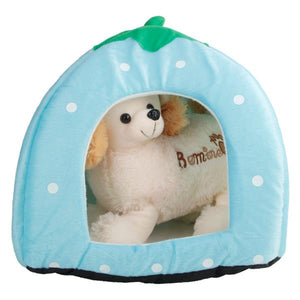 Soft Cotton Cute Strawberry Style Multi-purpose Pets Dog Cat House Nest Yurt Size L Light Blue