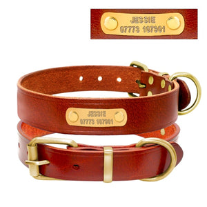 Personalized Dog ID Collar Genuine Leather Small Medium Dogs Cat Collar Custom Pet Name And Phone Number Free Engraving