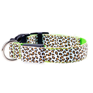 Leopard LED Dog Collar Luminous Adjustable Glowing Collar For Dogs Pet Night Safety Nylon Collar Luminous LED Bright Dog Collar