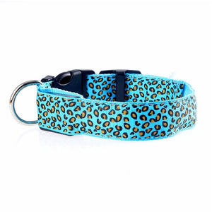 Leopard LED Dog Collar Luminous Adjustable Glowing Collar For Dogs Pet Night Safety Nylon Collar Luminous LED Bright Dog Collar