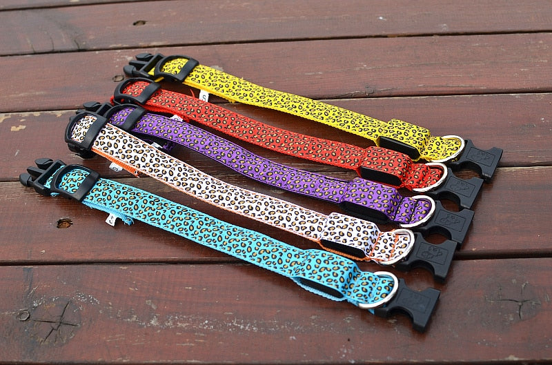 Leopard LED Dog Collar Luminous Adjustable Glowing Collar For Dogs Pet Night Safety Nylon Collar Luminous LED Bright Dog Collar