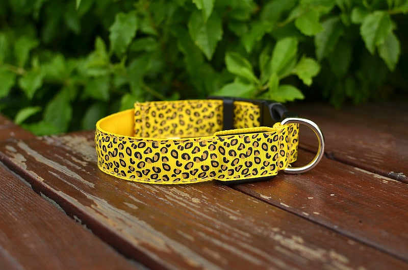 Leopard LED Dog Collar Luminous Adjustable Glowing Collar For Dogs Pet Night Safety Nylon Collar Luminous LED Bright Dog Collar