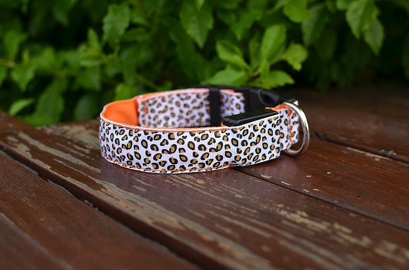 Leopard LED Dog Collar Luminous Adjustable Glowing Collar For Dogs Pet Night Safety Nylon Collar Luminous LED Bright Dog Collar