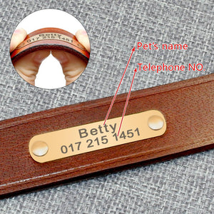 Personalized Dog ID Collar Genuine Leather Small Medium Dogs Cat Collar Custom Pet Name And Phone Number Free Engraving