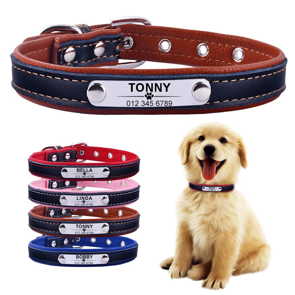 Adjustable Personalized Laser Engraved Dog Leather Collar