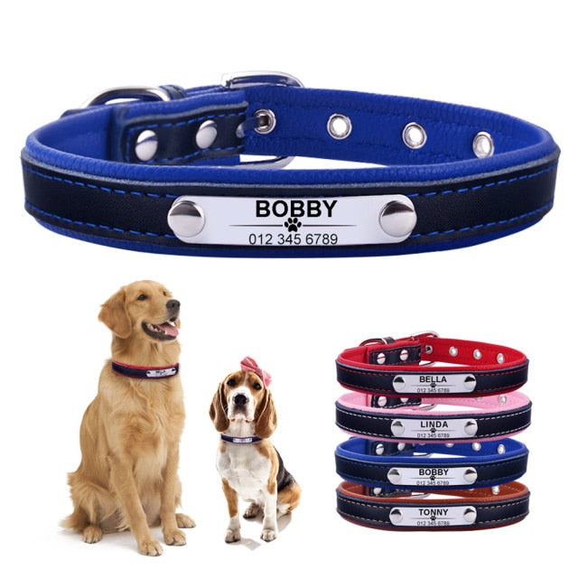 Adjustable Personalized Laser Engraved Dog Leather Collar