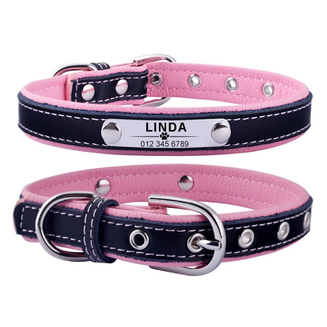 Adjustable Personalized Laser Engraved Dog Leather Collar