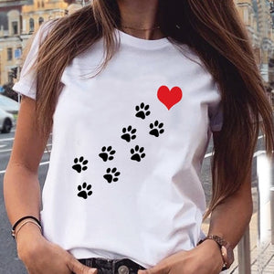 Women's Graphic Paw Dog Love T-Shirt - Cute and Stylish Tee for Dog Lovers