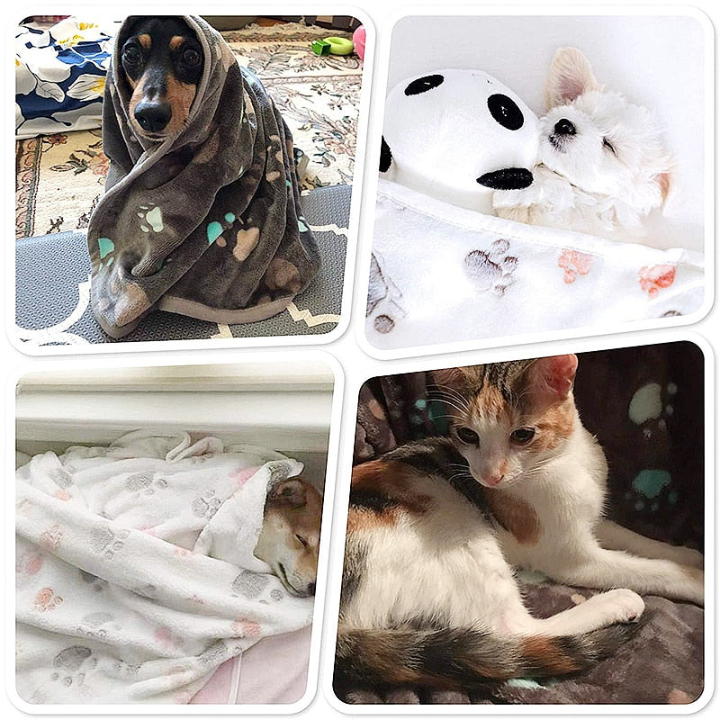 Pet Dog Bed Blanket Soft Fleece Cat Cushion Blanket Winter Warm Paw Print Pet Cats Cover Blanket For Small Medium Large Dogs Mat