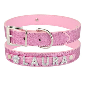 Personalized Dog Collar Leather Rhinestone Bling Charms Custom Pet Dogs Cat Name