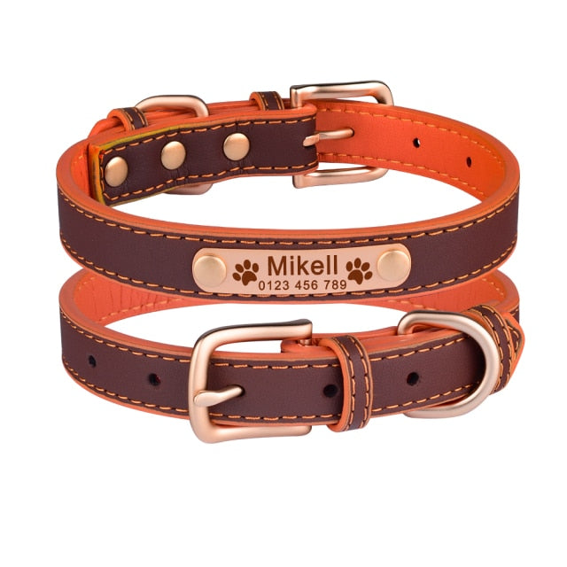 Adjustable Personalized Laser Engraved Dog Leather Collar