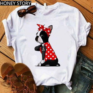 Red Plaid Dog T Shirt Boston Terrier I Love Mom T-shirt