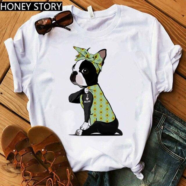 Red Plaid Dog T Shirt Boston Terrier I Love Mom T-shirt