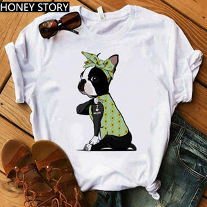 Red Plaid Dog T Shirt Boston Terrier I Love Mom T-shirt