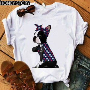 Red Plaid Dog T Shirt Boston Terrier I Love Mom T-shirt