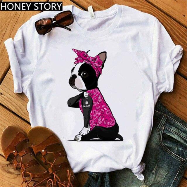 Red Plaid Dog T Shirt Boston Terrier I Love Mom T-shirt