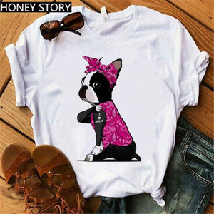 Red Plaid Dog T Shirt Boston Terrier I Love Mom T-shirt
