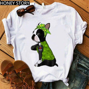Red Plaid Dog T Shirt Boston Terrier I Love Mom T-shirt
