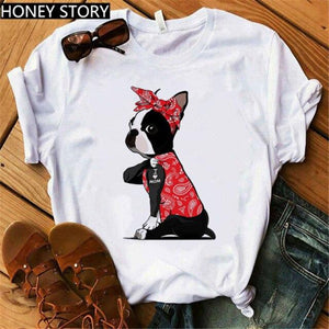 Red Plaid Dog T Shirt Boston Terrier I Love Mom T-shirt