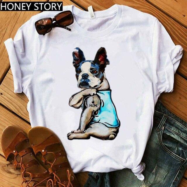 Red Plaid Dog T Shirt Boston Terrier I Love Mom T-shirt