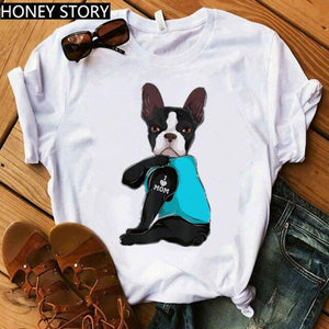 Red Plaid Dog T Shirt Boston Terrier I Love Mom T-shirt