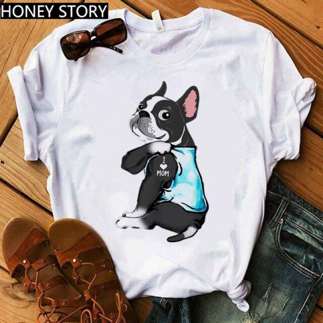 Red Plaid Dog T Shirt Boston Terrier I Love Mom T-shirt
