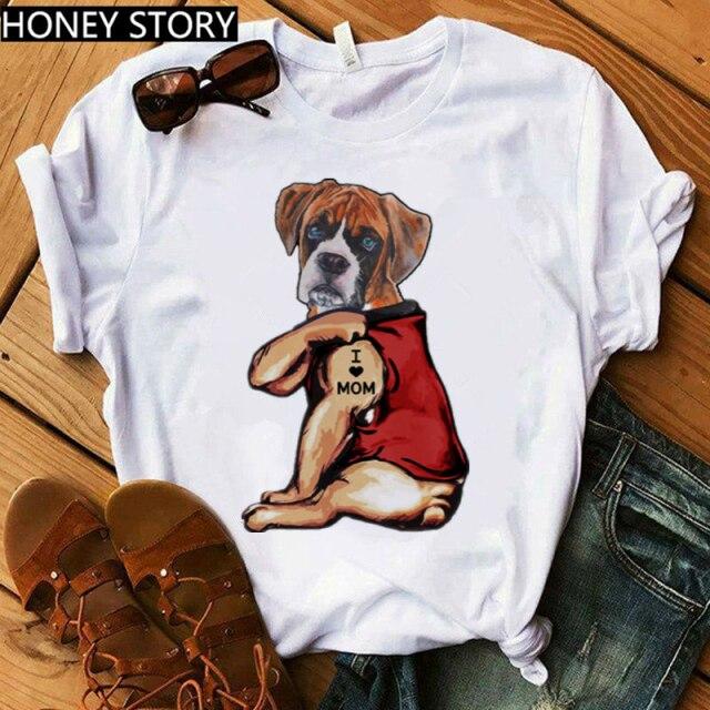 Red Plaid Dog T Shirt Boston Terrier I Love Mom T-shirt