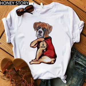 Red Plaid Dog T Shirt Boston Terrier I Love Mom T-shirt