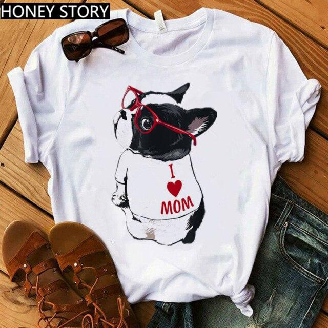 Red Plaid Dog T Shirt Boston Terrier I Love Mom T-shirt