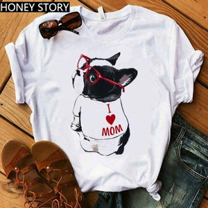 Red Plaid Dog T Shirt Boston Terrier I Love Mom T-shirt