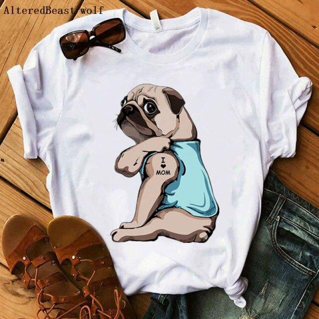 Red Plaid Dog T Shirt Boston Terrier I Love Mom T-shirt