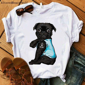 Red Plaid Dog T Shirt Boston Terrier I Love Mom T-shirt