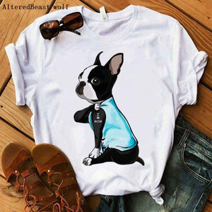 Red Plaid Dog T Shirt Boston Terrier I Love Mom T-shirt