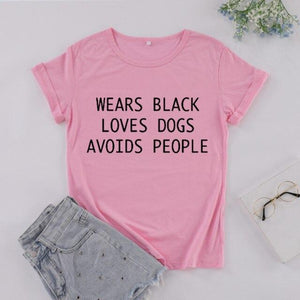 WEARS BLACK LOVES DOGS AVOIDS PEOPLE T-Shirt