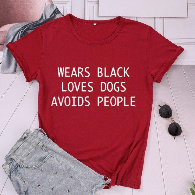 WEARS BLACK LOVES DOGS AVOIDS PEOPLE T-Shirt