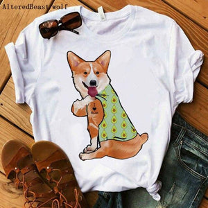 Avocado Bandana Corgi I Love Mom Woman T-shirt