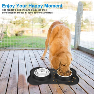 Antislip Double Dog Bowl With Silicone Mat Stainless Steel Water Food Feeder