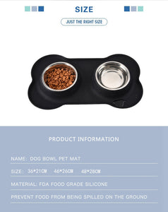 Antislip Double Dog Bowl With Silicone Mat Stainless Steel Water Food Feeder