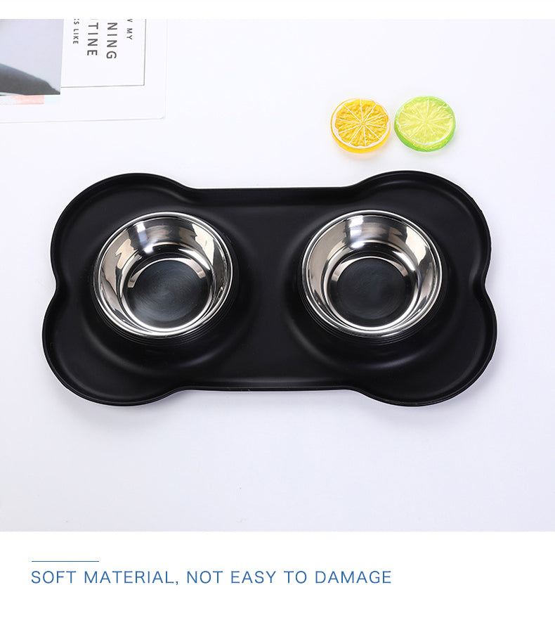 Antislip Double Dog Bowl With Silicone Mat Stainless Steel Water Food Feeder