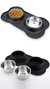 Antislip Double Dog Bowl With Silicone Mat Stainless Steel Water Food Feeder